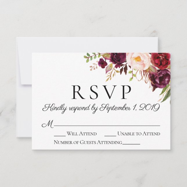 Marsala and Pink Floral Wedding RSVP Cards (Front)