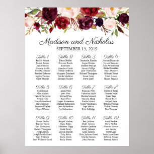Marsala and Pink Floral Wedding Seating Chart