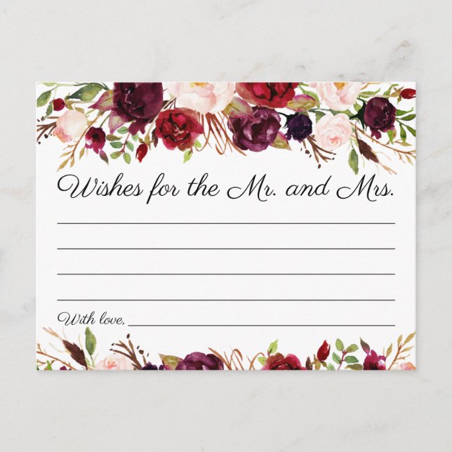 Marsala and Pink Floral Wedding Wishes Cards (Front)