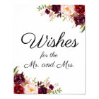 Marsala and Pink Floral Wedding Wishes Sign Poster