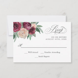 Marsala and Pink Watercolor Floral RSVP Card