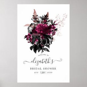 Marsala and Rose Gold Floral Bridal Shower Welcome Poster