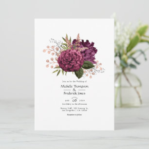 Marsala and Rose Gold Floral Vintage Wedding Invitation