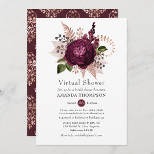 Marsala and Rose Gold Floral Virtual Shower Invitation