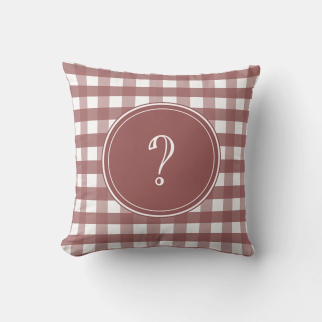 Marsala and White Gingham Monogram Cushion (Front)