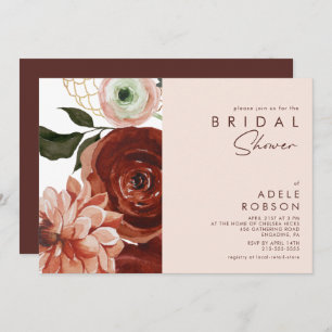 Marsala Autumn Floral Blush Bridal Shower Invitation