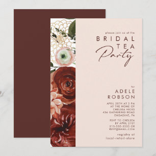 Marsala Autumn Floral   Blush Bridal Tea Party Invitation