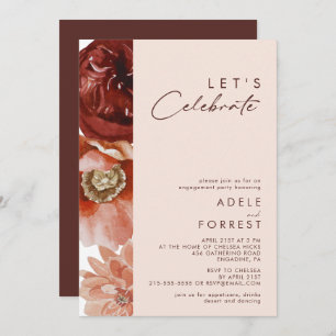 Marsala Autumn Floral Blush Let's Celebrate Invitation