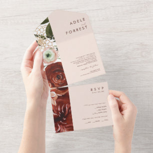 Marsala Autumn Floral   Blush Seal And Send All In One Invitation