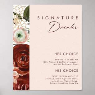 Marsala Autumn Floral   Blush Signature Drinks Poster