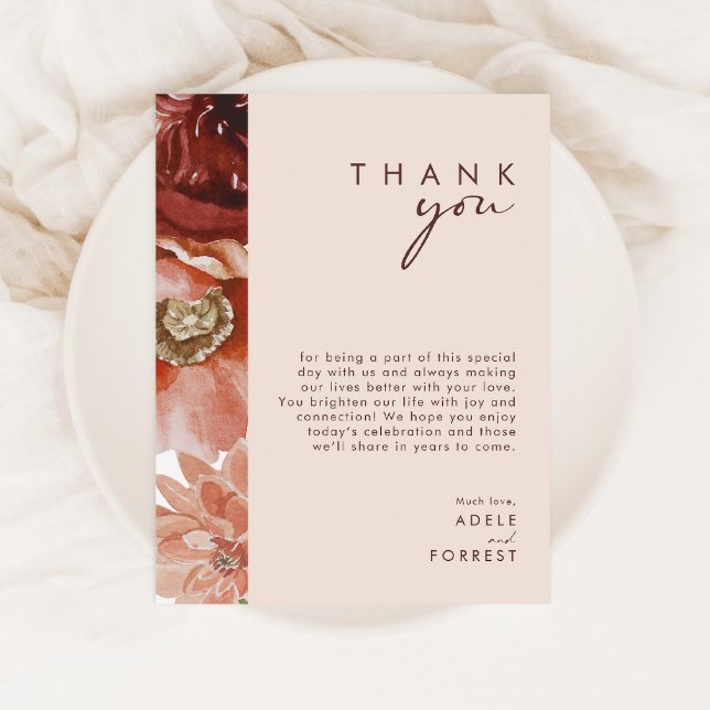 Marsala Autumn Floral | Blush Thank You Card (Creator Uploaded)