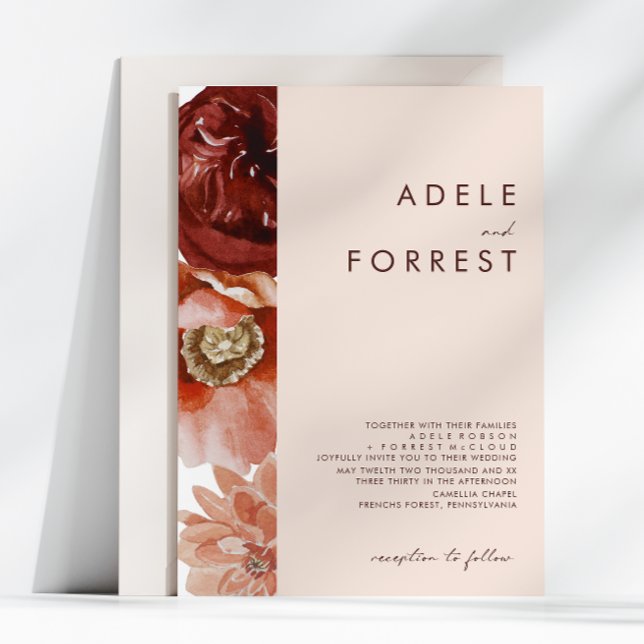 Marsala Autumn Floral | Blush Wedding Invitation (Creator Uploaded)