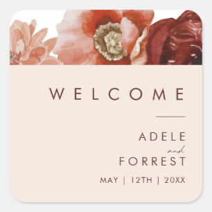 Marsala Autumn Floral   Blush Wedding Welcome Square Sticker