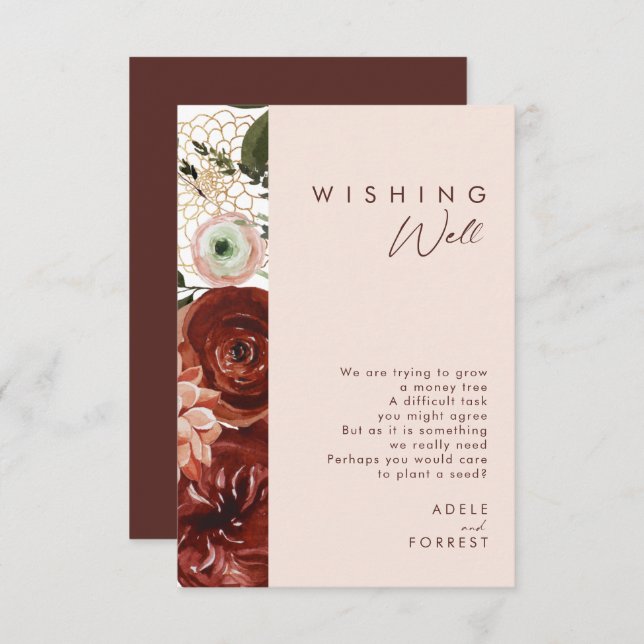 Marsala Autumn Floral | Blush Wedding Wishing Well Enclosure Card (Front/Back)