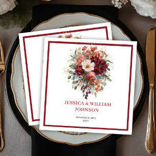 Marsala Autumn Floral Eucalyptus Boho Wedding Napkin