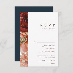 Marsala Autumn Floral Navy Menu Choice RSVP Card