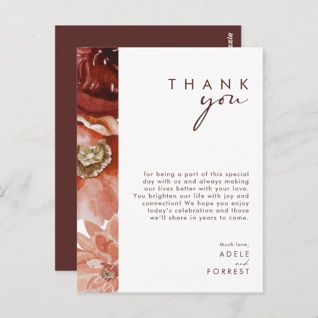Marsala Autumn Floral | Thank You Reception Card (Front/Back)