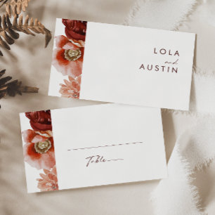 Marsala Autumn Floral   White Flat Wedding Place Card