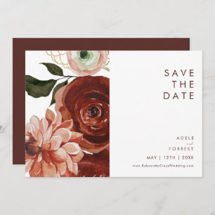 Marsala Autumn Floral   White Horizontal Save The Date