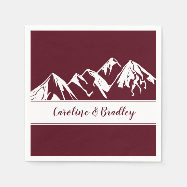 Marsala Background White Mountain Range Wedding | Napkin (Front)