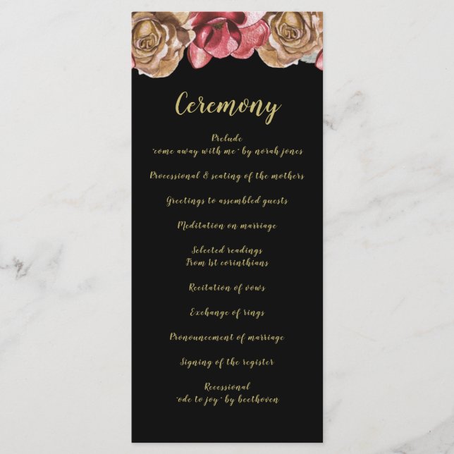 Marsala Black Floral Wedding programs Programme (Front)