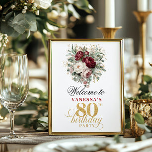 Marsala Blush Burgundy 80th Birthday Poster