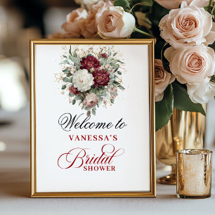 Marsala Blush Burgundy Bridal Shower Welcome Poster