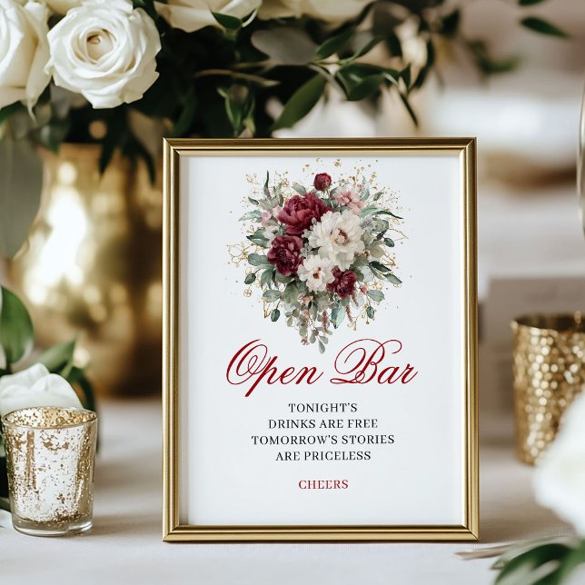 Marsala Blush Burgundy Open Bar 8x10 Sign (Marsala Blush Burgundy Open Bar 8x10 Sign)