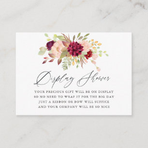 Marsala & Blush Floral Baby Shower Display Shower Enclosure Card