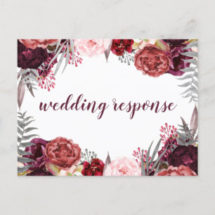 Marsala Blush Pink Peony Wedding RSVP Postcards