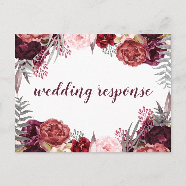 Marsala Blush Pink Peony Wedding RSVP Postcards (Front)