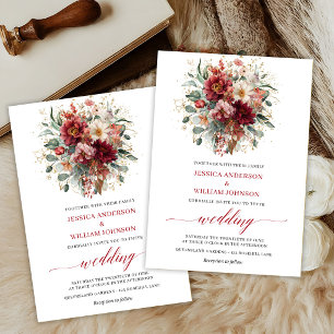 Marsala Bohemian Fall Floral Eucalyptus Wedding Invitation