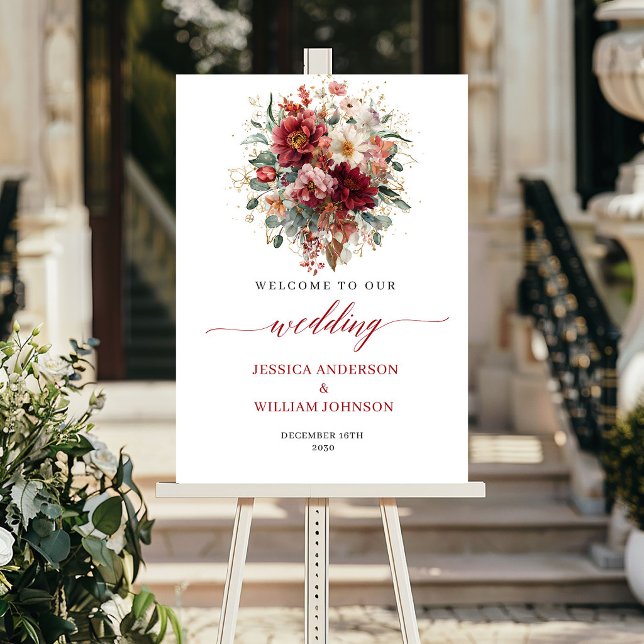 Marsala Bohemian Fall Floral Eucalyptus Wedding  Poster (Marsala Bohemian Fall Floral Eucalyptus Wedding Welcome

)