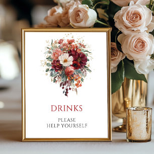 Marsala Boho Floral Drinks Eucalyptus Tabletop Poster