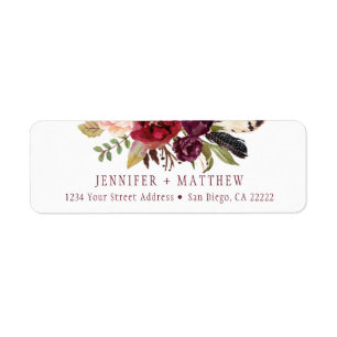 Marsala Boho Floral Greenery Return Address