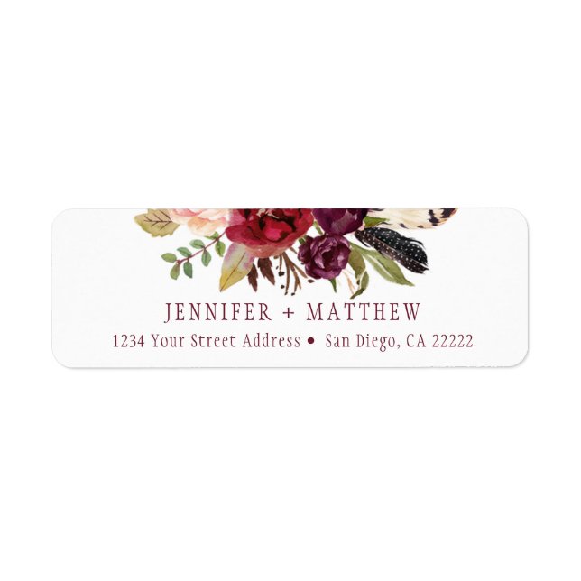 Marsala Boho Floral Greenery Return Address | (Front)