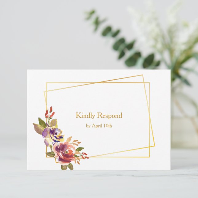 Marsala Bronze Roses Floral Wedding RSVP (Standing Front)
