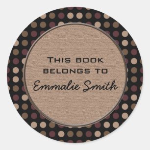 Marsala Brown Black Polka Dot Book Name Sticker