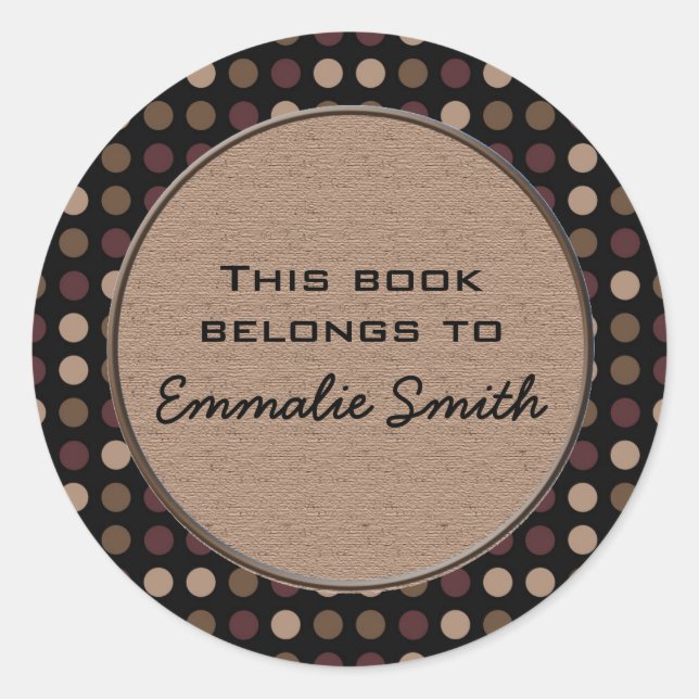 Marsala Brown Black Polka Dot Book Name Sticker (Front)