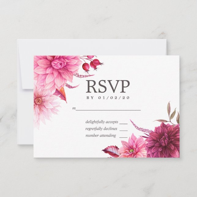 Marsala - Burgundy and Blush Autumn Wedding RSVP Card (Front)