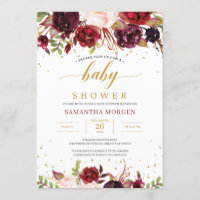 Marsala burgundy blush pink floral baby shower