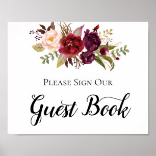 Marsala Burgundy Boho Roses Guest Book Sign