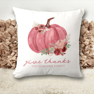 Marsala Burgundy Fall Boho Pumpkins Name Cushion