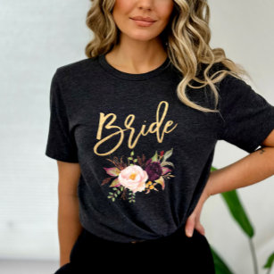 Marsala burgundy Floral bride T-Shirt