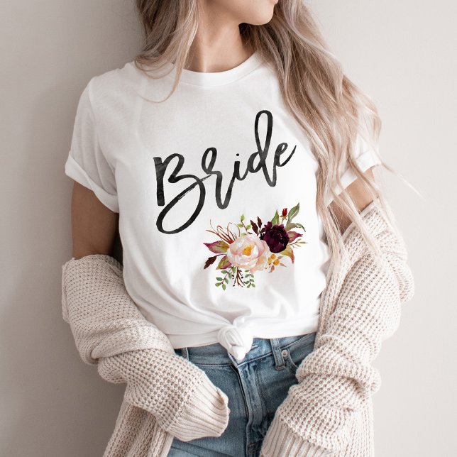 Marsala burgundy Floral bride T-Shirt (Creator Uploaded)