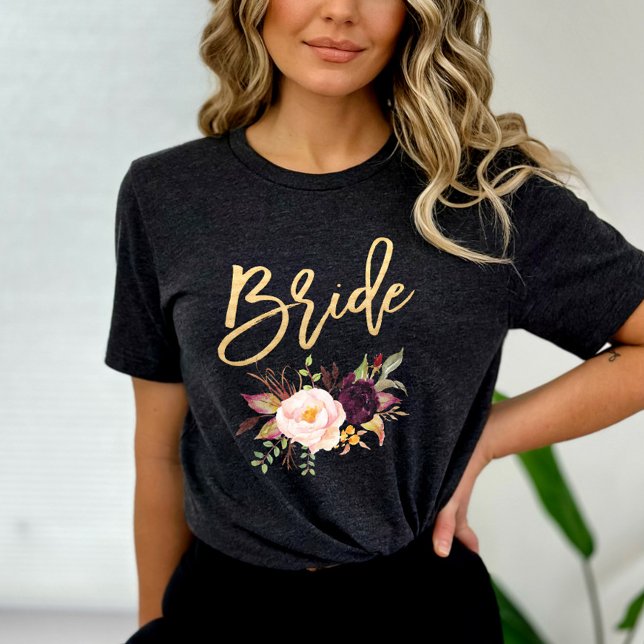 Marsala burgundy Floral bride T-Shirt (Creator Uploaded)