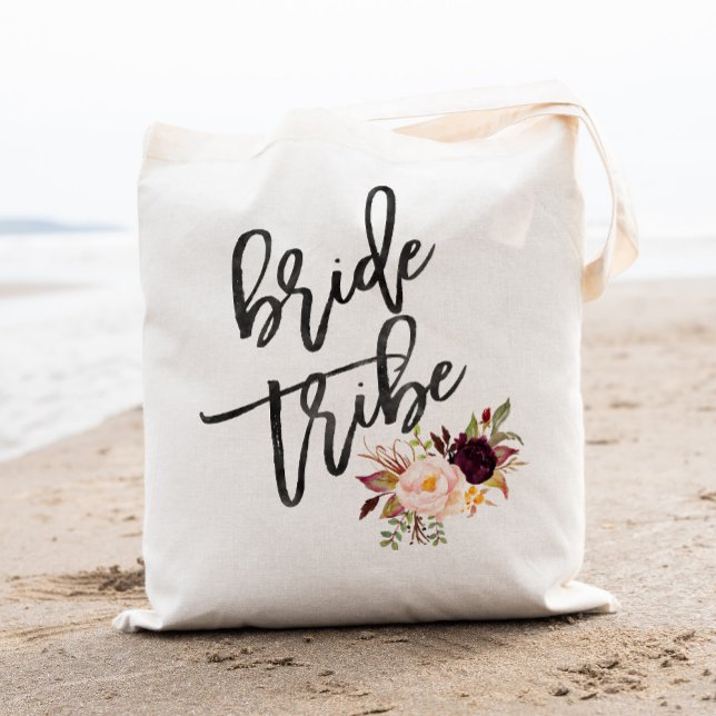 Marsala burgundy Floral bride tribe Tote Bag (Creator Uploaded)