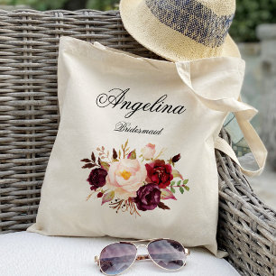 Marsala burgundy floral Bridesmaid Personalised Tote Bag