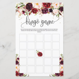 Marsala burgundy floral gold rustic bingo game