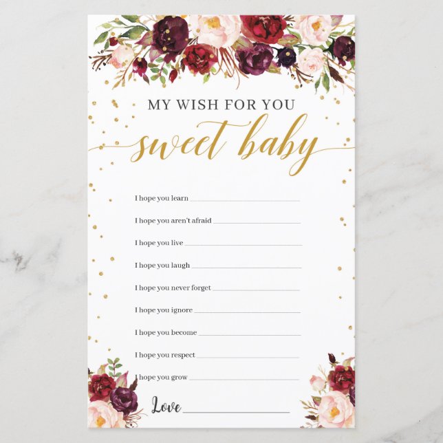 Marsala burgundy floral gold wishes for the baby (Front)